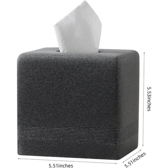 Black resin square tissue box cover cube tissue holder for bathroom bedroom offi - Picture 3 of 7
